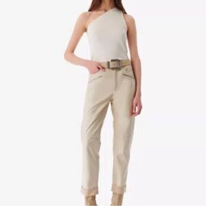 IRO Aysel Straight Leg Leather Pants in Ecru
